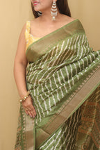 Green Leheriya Print Tussar Cotton Silk Saree - Luxurion World