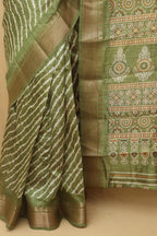 Green Leheriya Print Tussar Cotton Silk Saree - Luxurion World