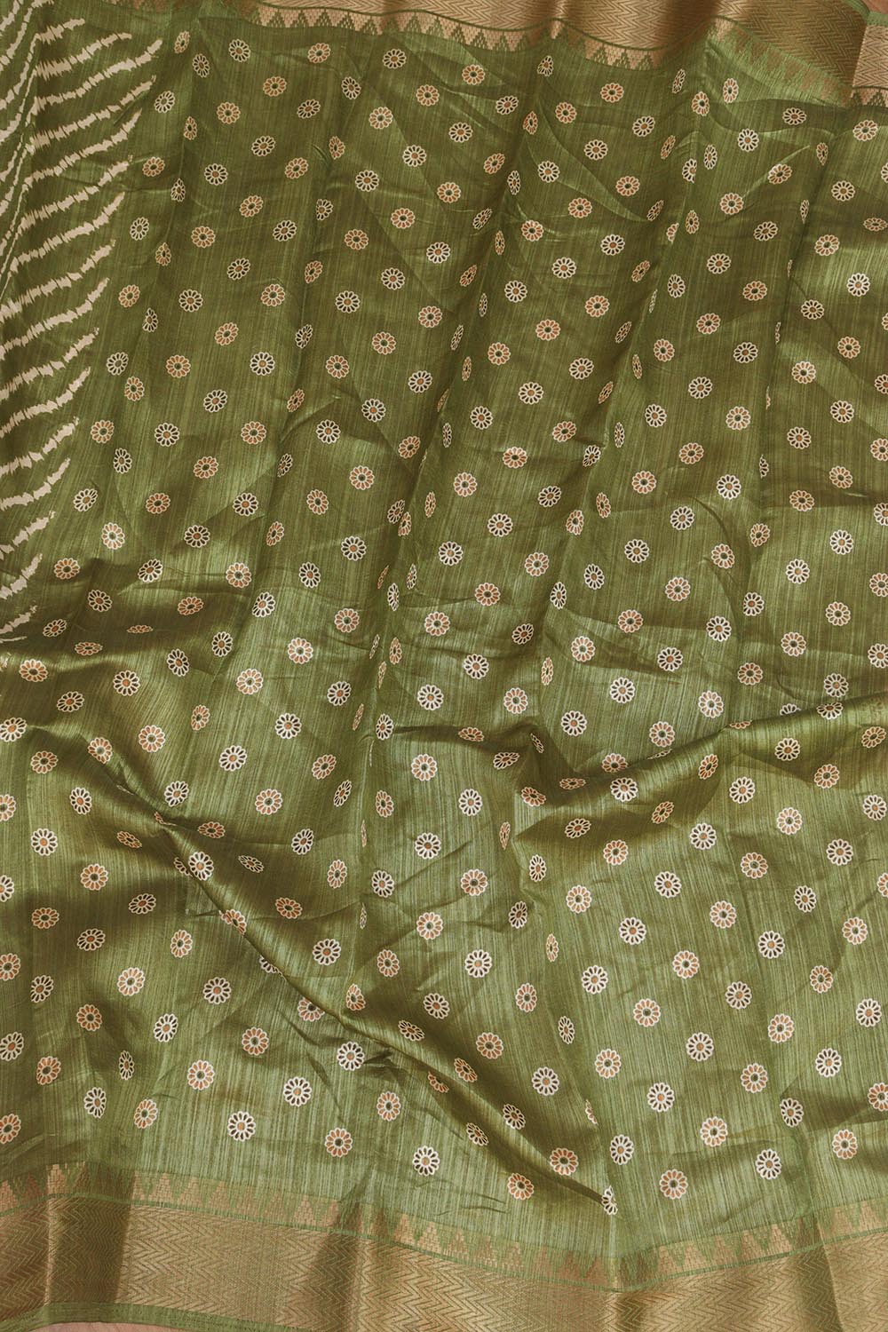 Green Leheriya Print Tussar Cotton Silk Saree - Luxurion World
