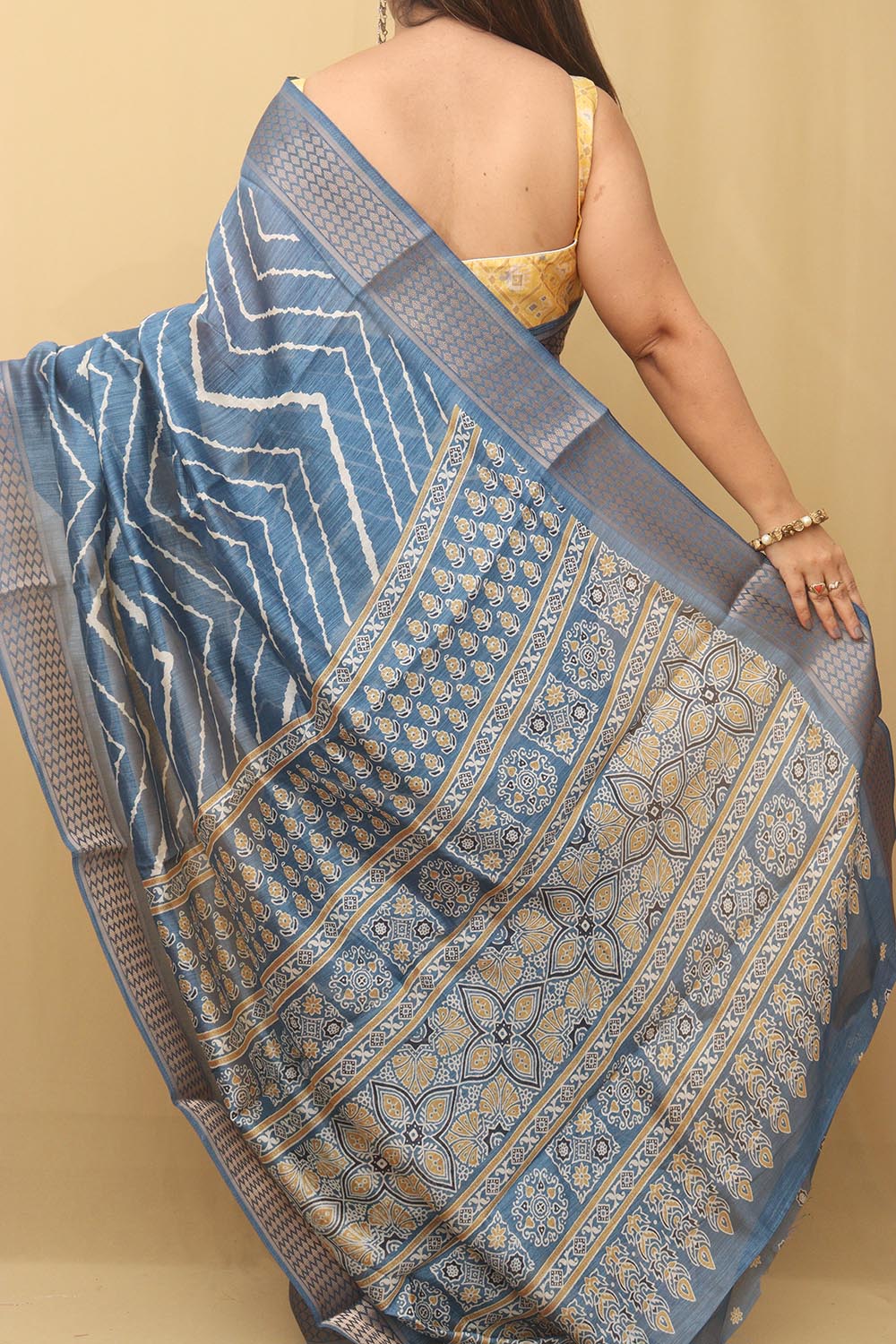Blue Leheriya Tussar Silk Saree - Elegant and Stylish - Luxurion World