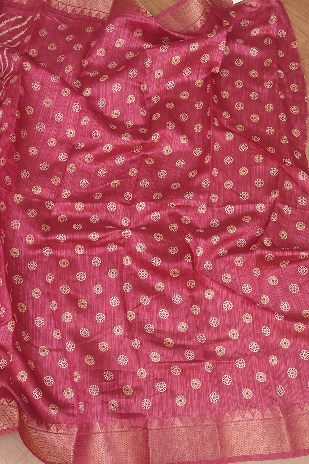 Stunning Pink Leheriya Print Tussar Saree - Luxurion World