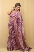Purple Leheriya Print Tussar Cotton Silk Saree - Luxurion World
