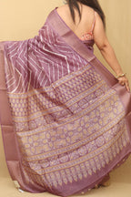 Purple Leheriya Print Tussar Cotton Silk Saree - Luxurion World