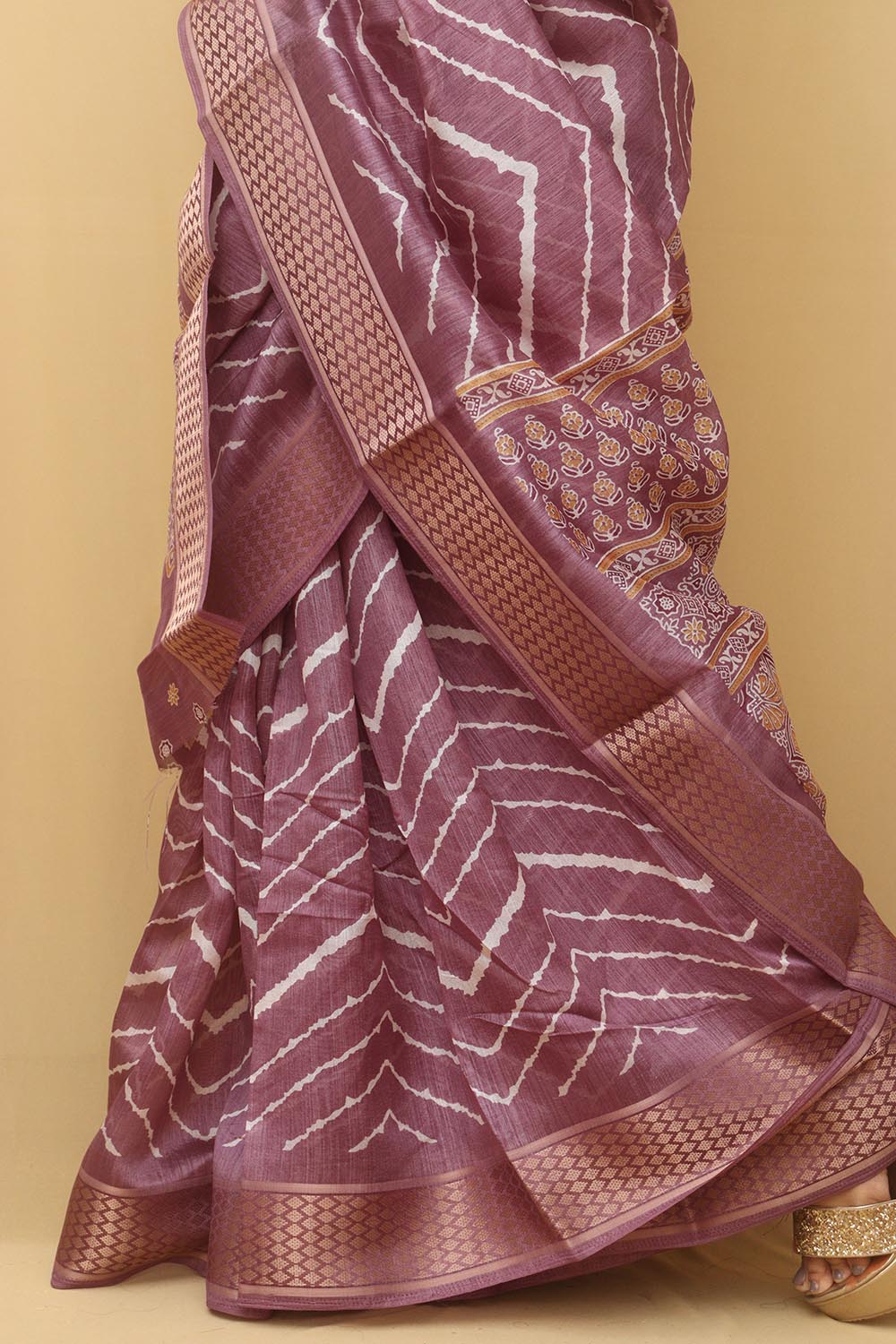 Purple Leheriya Print Tussar Cotton Silk Saree - Luxurion World