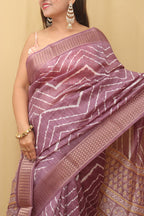 Purple Leheriya Print Tussar Cotton Silk Saree - Luxurion World