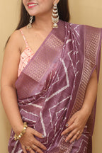 Purple Leheriya Print Tussar Cotton Silk Saree - Luxurion World
