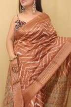 Brown Leheriya Print Tussar Cotton Silk Saree - Luxurion World