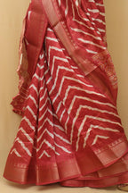 1 Min Ready To Wear - Red Leheriya Print Tussar Cotton Silk Saree - Luxurion World
