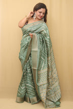 Green Leheriya Print Tussar Cotton Silk Saree - Luxurion World