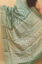 Green Leheriya Print Tussar Cotton Silk Saree - Luxurion World