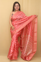 Pink Leheriya Print Tussar Cotton Silk Saree - Luxurion World