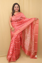 Pink Leheriya Print Tussar Cotton Silk Saree - Luxurion World