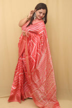 Pink Leheriya Print Tussar Cotton Silk Saree - Luxurion World