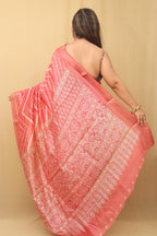 Pink Leheriya Print Tussar Cotton Silk Saree - Luxurion World