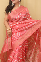Pink Leheriya Print Tussar Cotton Silk Saree - Luxurion World