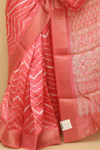 Pink Leheriya Print Tussar Cotton Silk Saree - Luxurion World