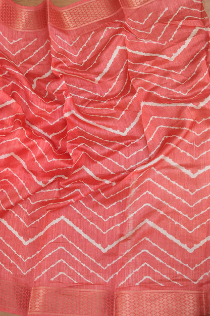 Pink Leheriya Print Tussar Cotton Silk Saree - Luxurion World