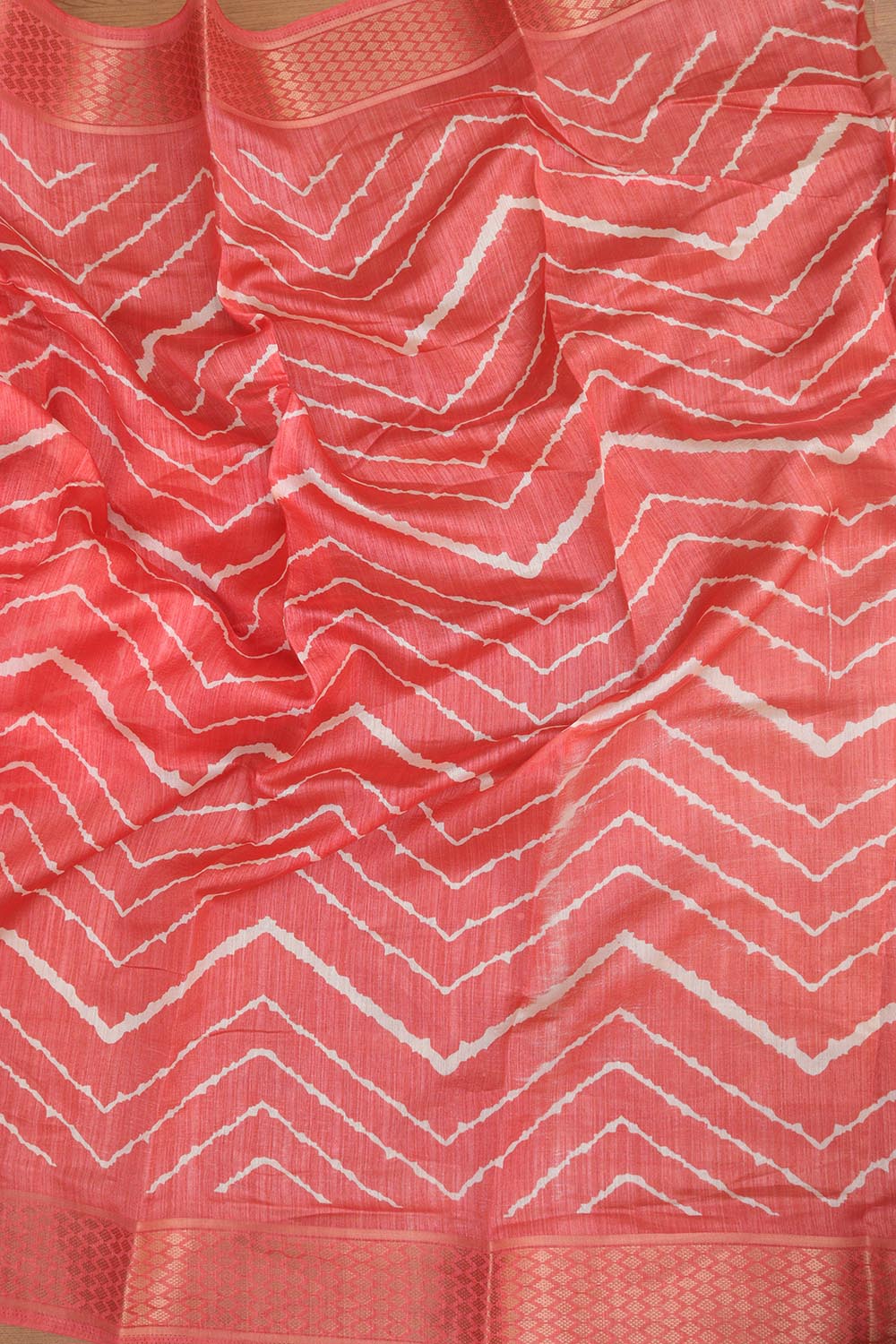Pink Leheriya Print Tussar Cotton Silk Saree - Luxurion World