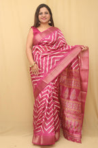 Pink Leheriya Print Tussar Cotton Silk Saree - Luxurion World