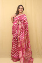 Pink Leheriya Print Tussar Cotton Silk Saree - Luxurion World