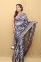 Blue Leheriya Print Tussar Cotton Silk Saree - Luxurion World