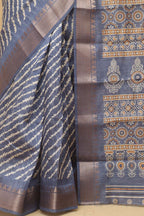 Blue Leheriya Print Tussar Cotton Silk Saree - Luxurion World