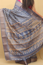 Blue Leheriya Print Tussar Cotton Silk Saree - Luxurion World