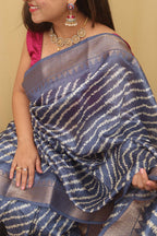 Blue Leheriya Print Tussar Cotton Silk Saree - Luxurion World