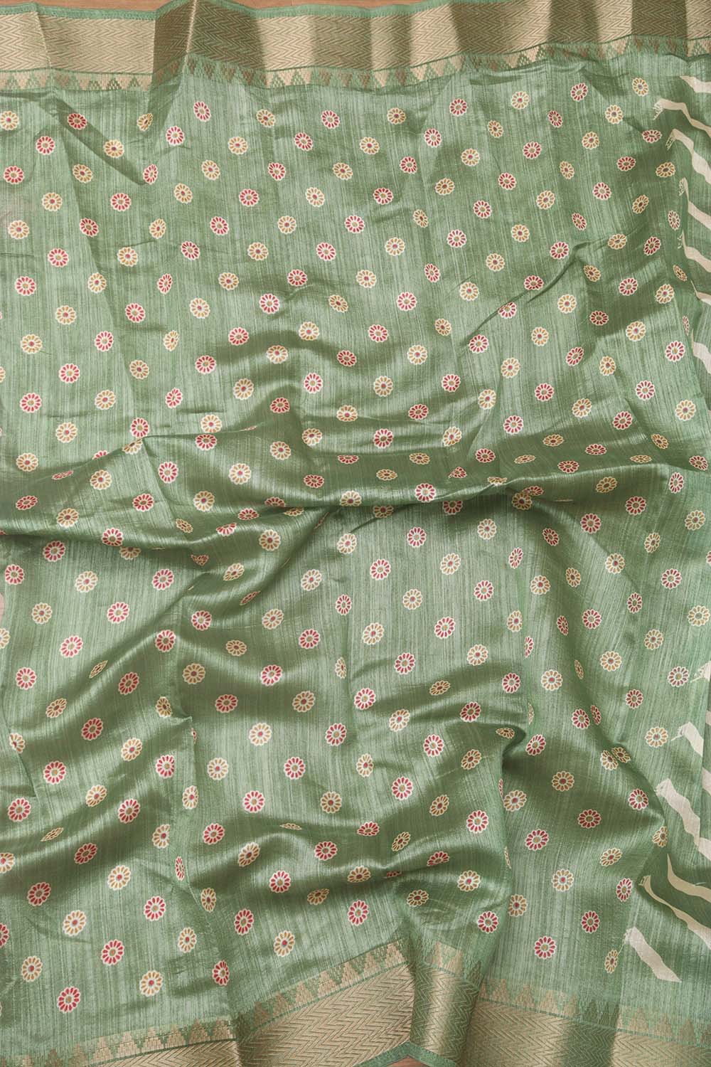Stunning Green Leheriya Tussar Silk Saree - Luxurion World