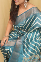 Blue Leheriya Tussar Silk Saree: Elegant and Timeless - Luxurion World