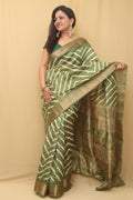 Green Leheriya Print Tussar Cotton Silk Saree - Luxurion World