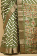 Green Leheriya Print Tussar Cotton Silk Saree - Luxurion World