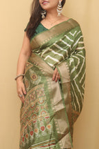 Green Leheriya Print Tussar Cotton Silk Saree - Luxurion World