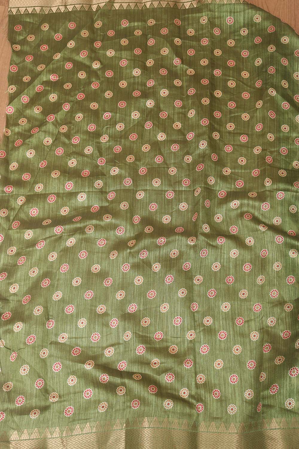 Green Leheriya Print Tussar Cotton Silk Saree - Luxurion World