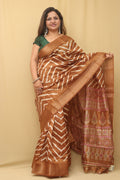 Brown Leheriya Print Tussar Silk Saree - Luxurion World