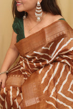 Brown Leheriya Print Tussar Silk Saree - Luxurion World