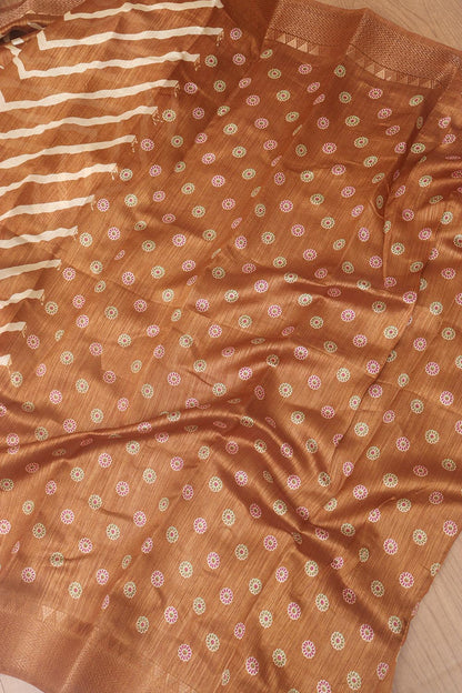Brown Leheriya Print Tussar Silk Saree - Luxurion World