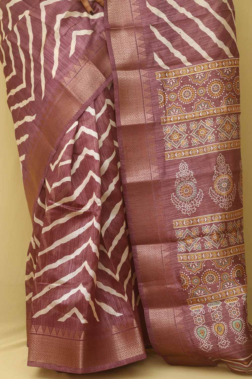Stunning Purple Leheriya Print Tussar Saree - Luxurion World