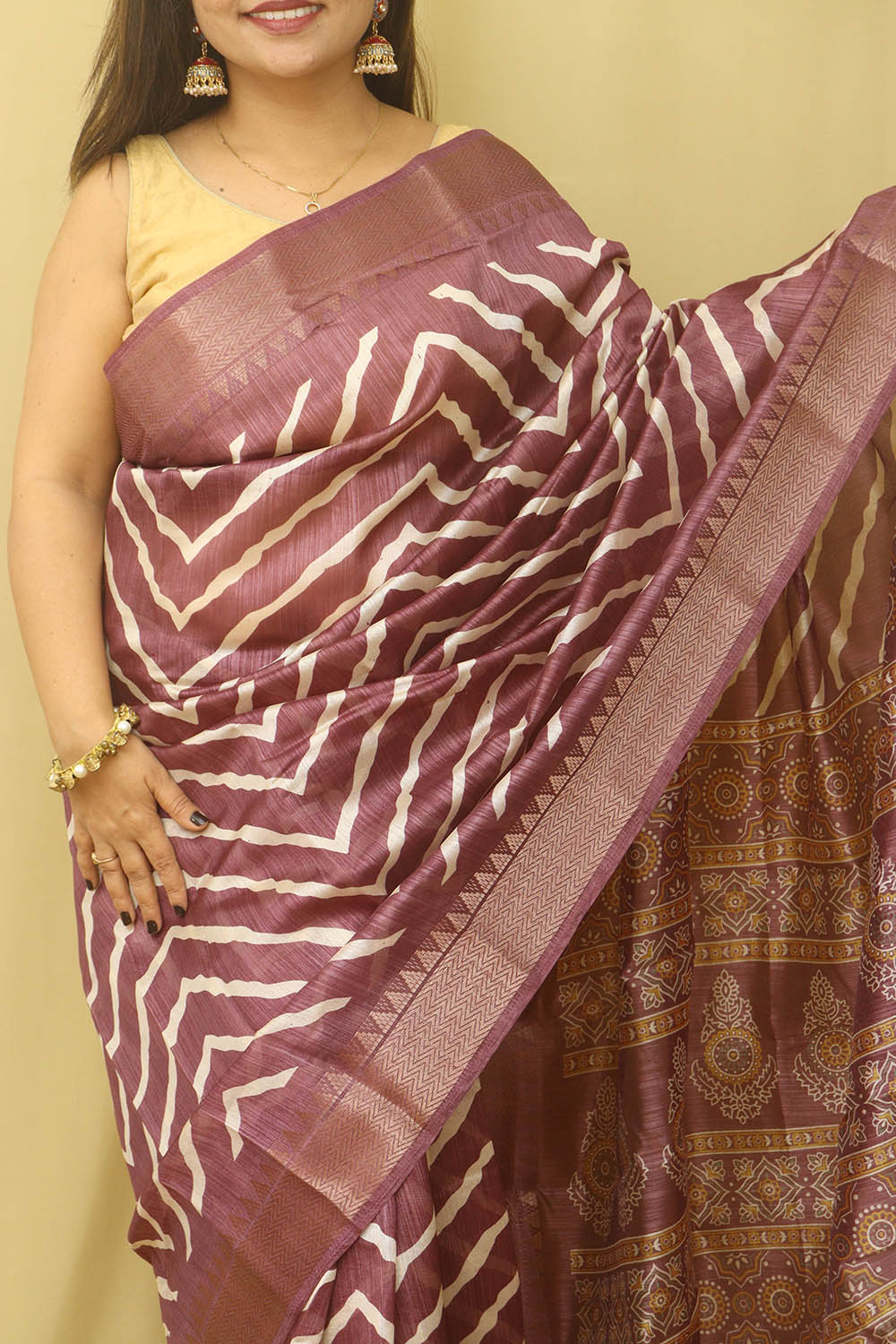 Stunning Purple Leheriya Print Tussar Saree - Luxurion World