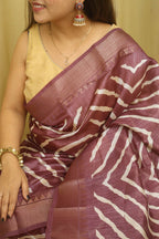 Stunning Purple Leheriya Print Tussar Saree - Luxurion World