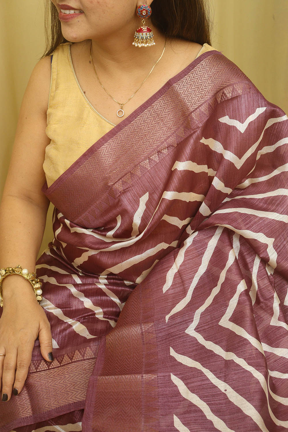 Stunning Purple Leheriya Print Tussar Saree - Luxurion World