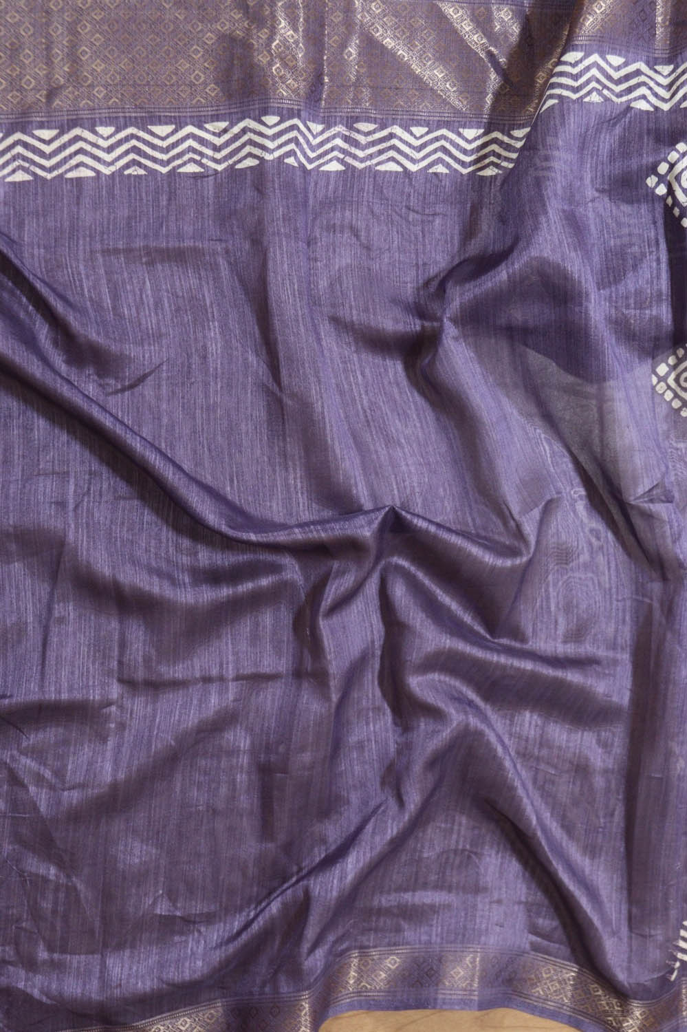 Purple Tussar Silk Saree with Block Print - Luxurion World