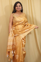 Golden Glow: Block Printed Tussar Saree - Luxurion World