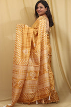 Golden Glow: Block Printed Tussar Saree - Luxurion World