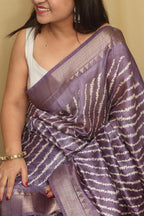 Elegant Purple Leheriya Print Tussar Silk Saree - Luxurion World