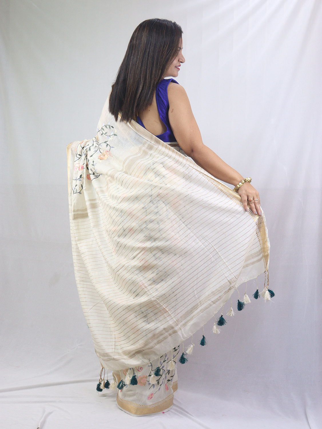 Stunning Pastel Linen Silk Saree with Intricate Embroidery - Luxurion World