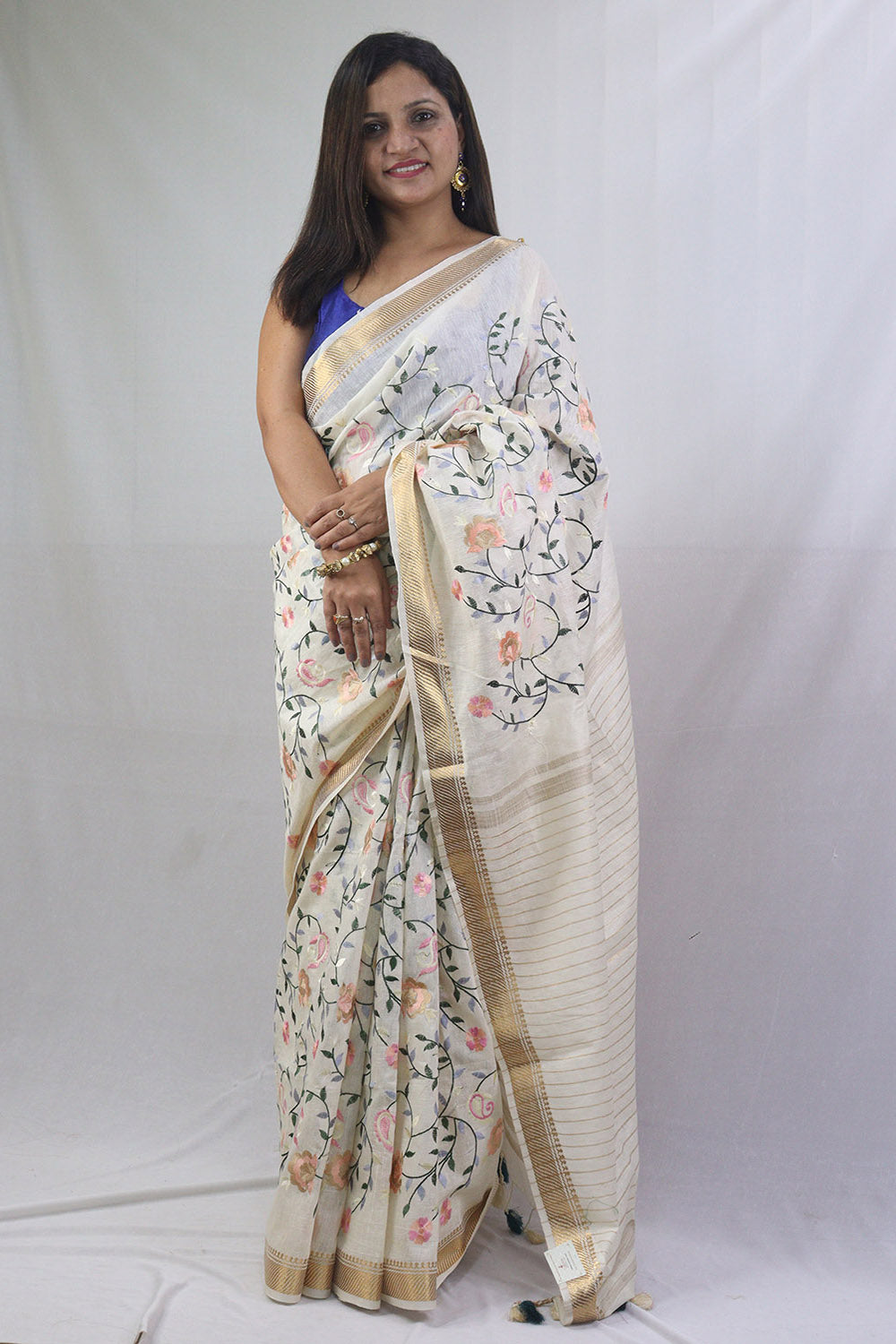 Stunning Pastel Linen Silk Saree with Intricate Embroidery - Luxurion World