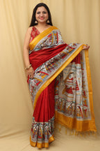 Vibrant Red Madhubani Cotton Silk Saree with Digital Print - Luxurion World