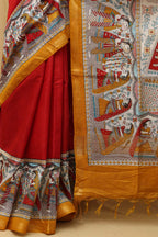 Vibrant Red Madhubani Cotton Silk Saree with Digital Print - Luxurion World