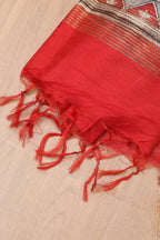 Vibrant Red Madhubani Cotton Silk Saree with Digital Print - Luxurion World